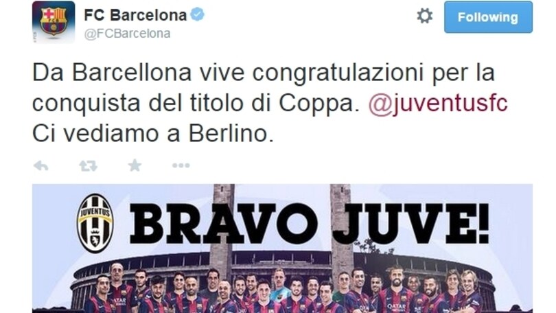 Barça, complimenti alla Juve: «Ora vi aspettiamo in finale»