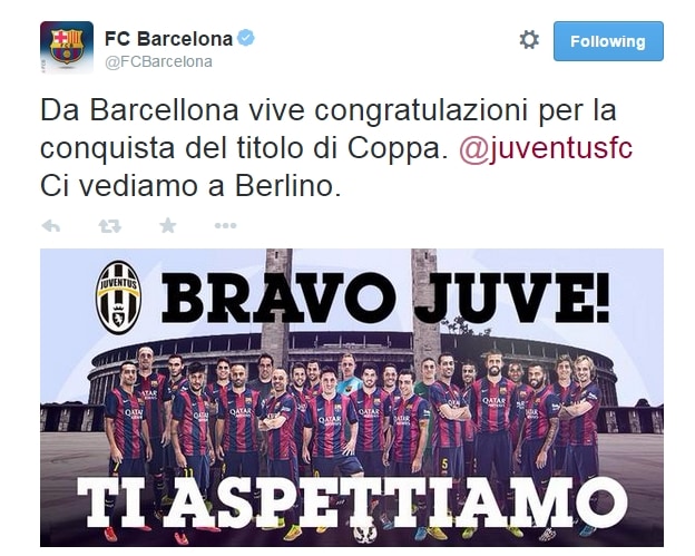 Barça, complimenti alla Juve: «Ora vi aspettiamo in finale»