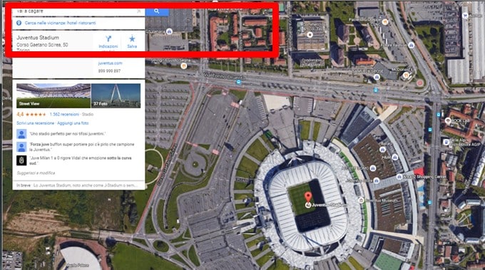 Figuraccia Google Maps: "vai a cag..." porta allo Juventus Stadium