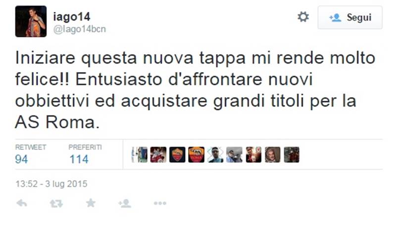 Iago Falque: «Entusiasta della Roma»