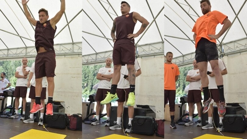Totti, Iturbe e De Sanctis: la Roma sui tappeti elastici