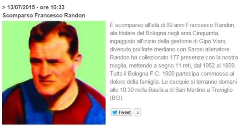Bologna in lutto, addio a Francesco Randon