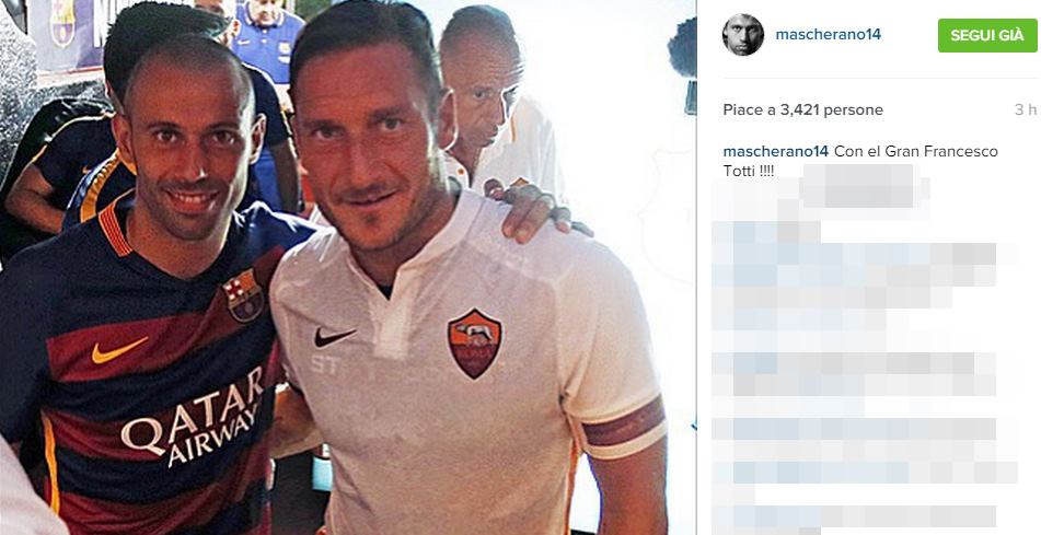 Mascherano: «Resto al Barcellona. E che grande Francesco Totti!»
