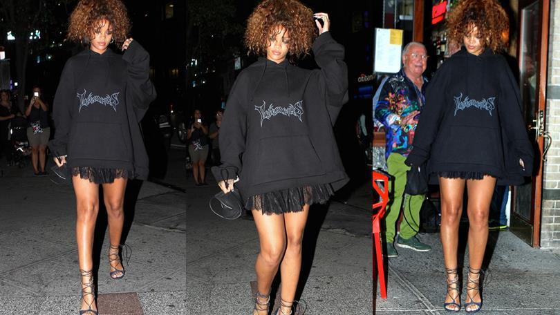 Rihanna, look dark in un ristorante italiano