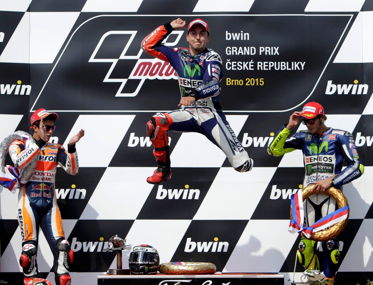 Brno, che podio con Lorenzo, Marquez e Rossi!