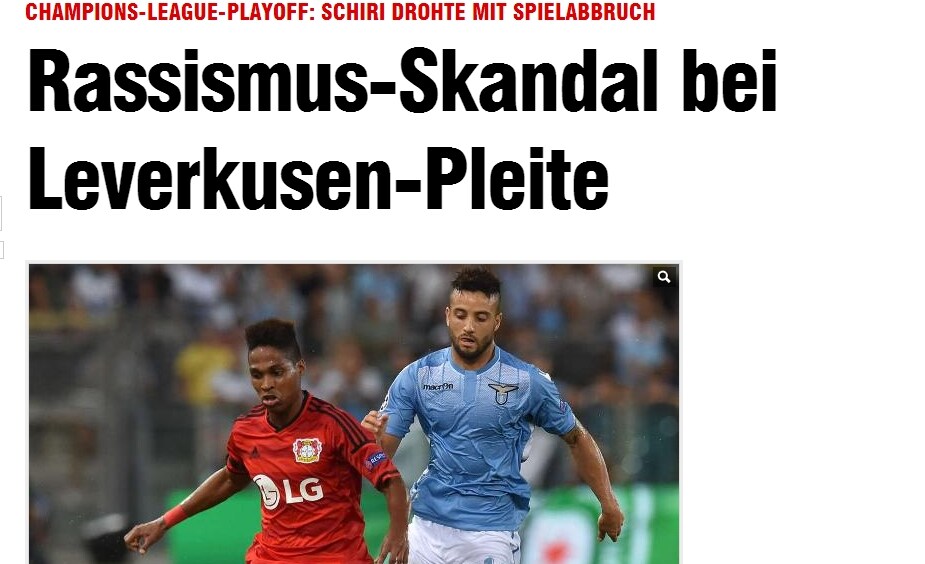Lazio-Bayer, la Bild attacca: «Scandalo razzismo»