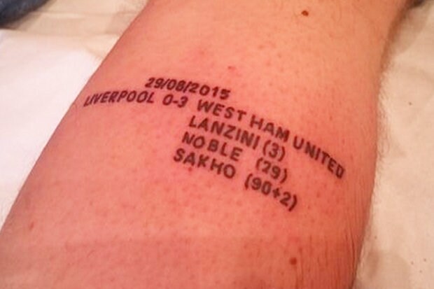 Il West Ham vince a Liverpool e lui si tatua il risultato