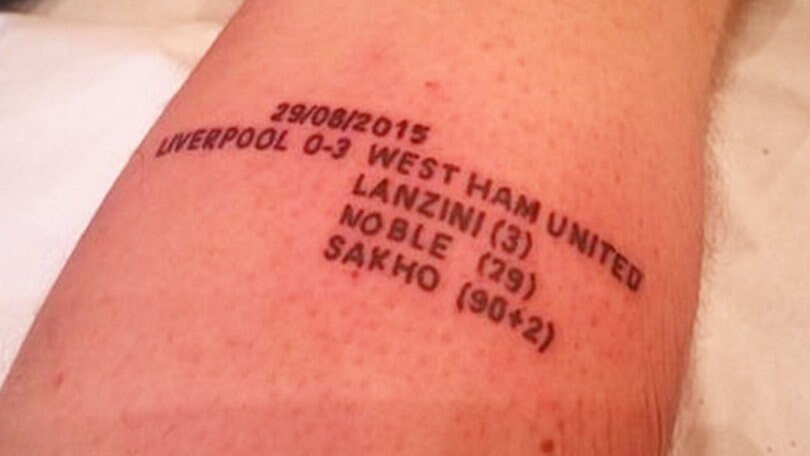 Il West Ham vince a Liverpool e lui si tatua il risultato