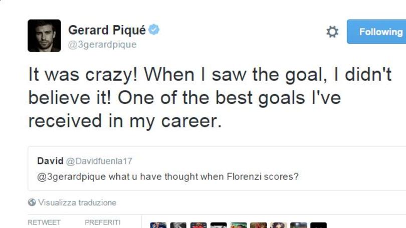 Piquè: «Mai visto un gol così». Quanti complimenti a Florenzi