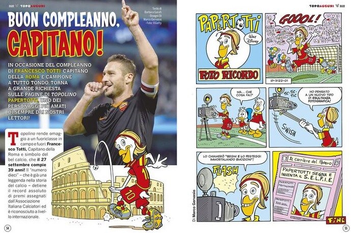 Gol, selfie ed emozioni, gli auguri di Topolino a PaperTotti