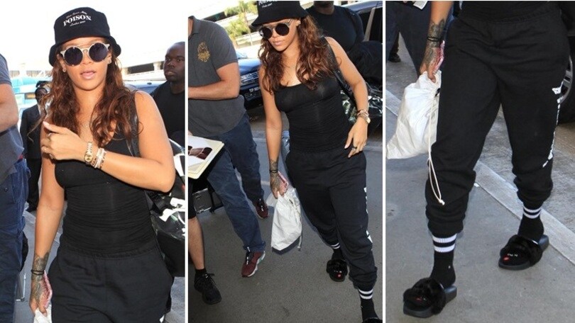 Rihanna, ma come ti vesti? In aeroporto in ciabatte