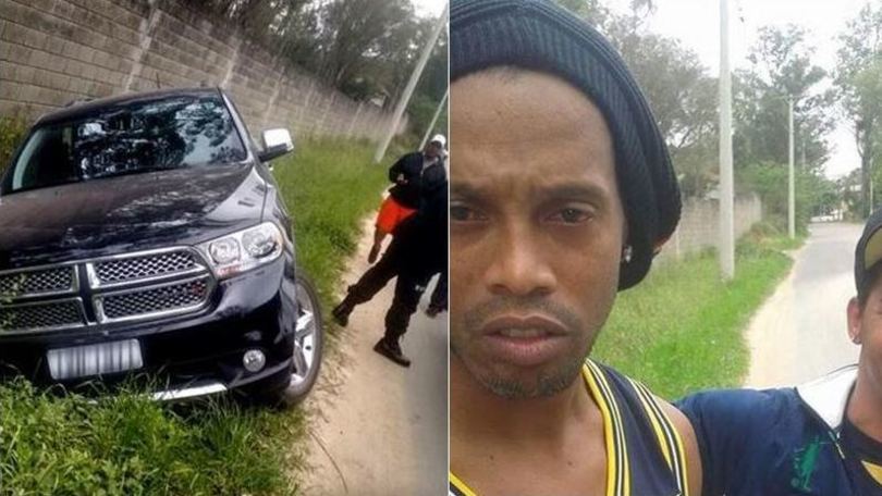Ronaldinho, incidente con il suv e selfie con i tifosi