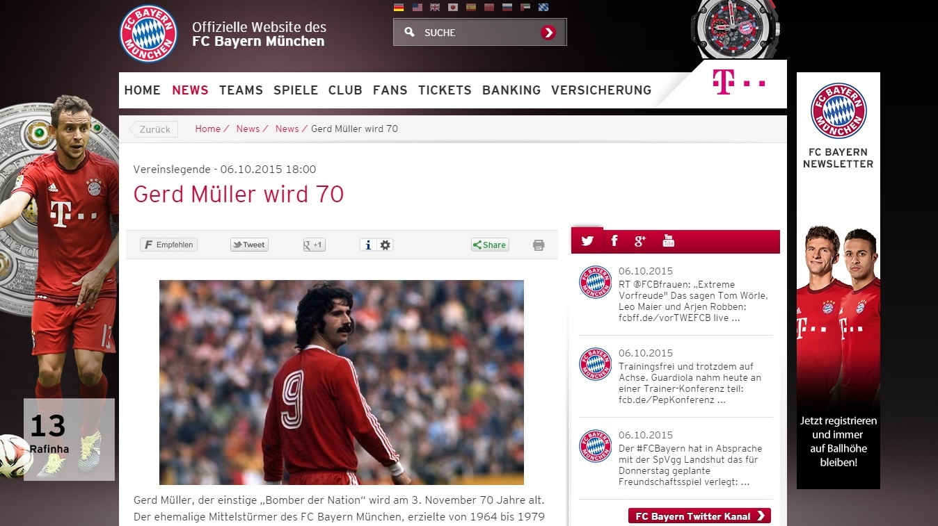 Muller ha l'Alzheimer. Il Bayern al suo fianco