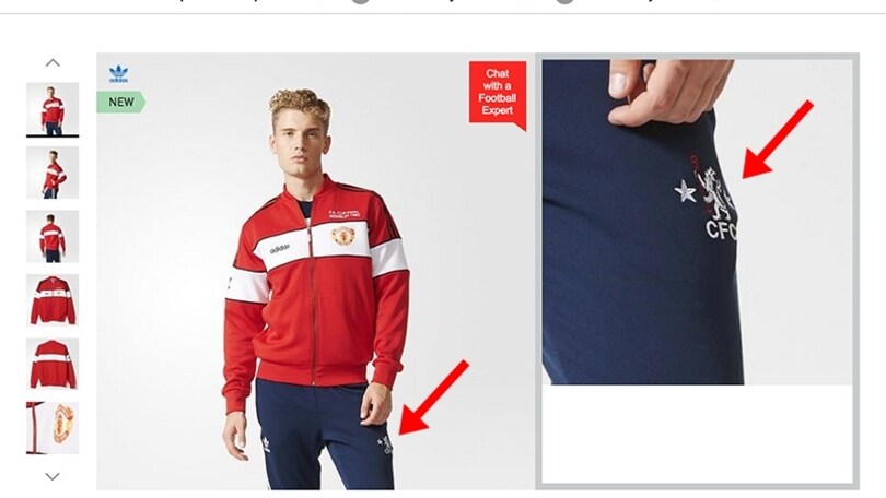 Gaffe Adidas, la maglia del Manchester e i pantaloni del Chelsea