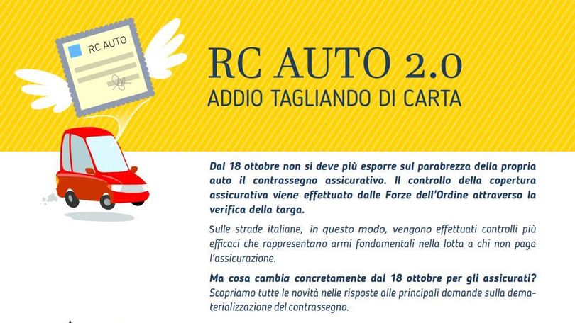 RC Auto, dal 18 ottobre addio tagliando