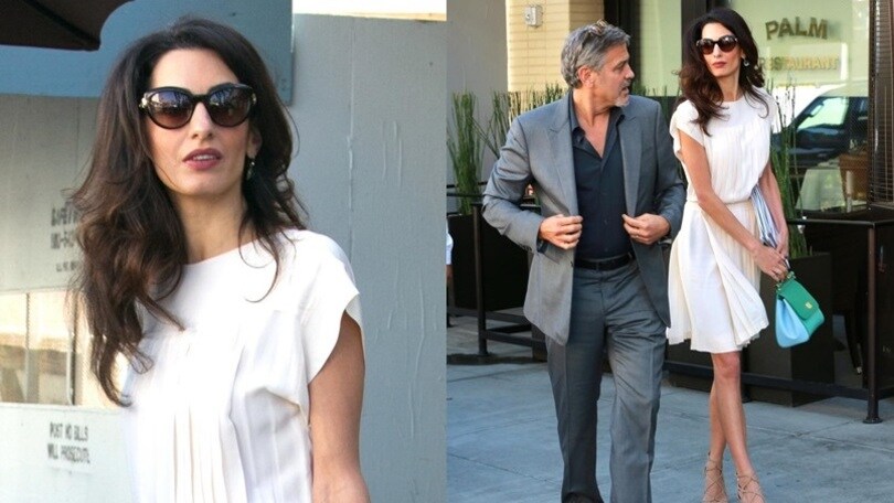 Sensuale Amal, in bianco per il pranzo con David Miliband