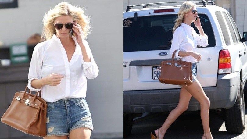 Sexy Hilton, mini short e gambe lunghe