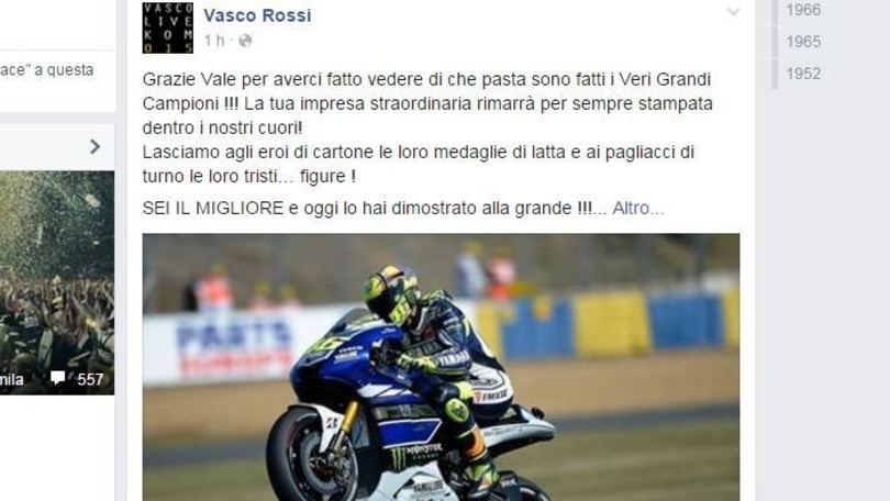 MotoGp, Vasco a Rossi: «Sei il migliore, gli altri pagliacci»