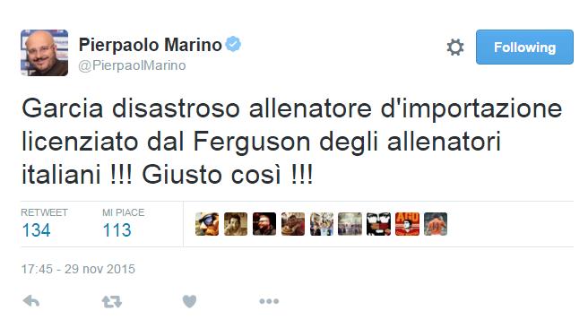 Marino: «Garcia disastroso, licenziato dal Ferguson italiano»