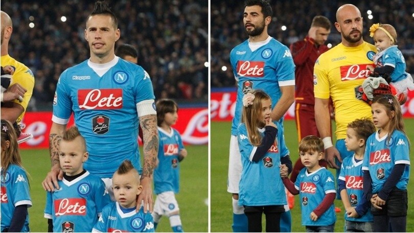 Napoli-Roma, Hamsik e Reina in campo con i figli