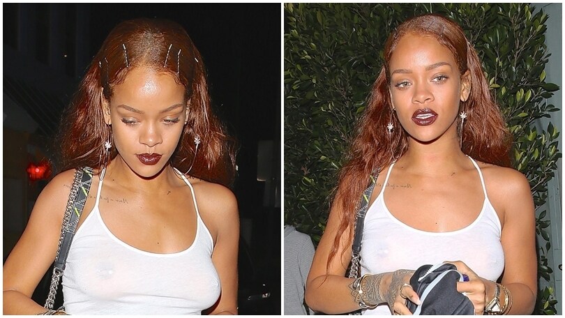 Rihanna sexy, look total white: quante trasparenze la canotta