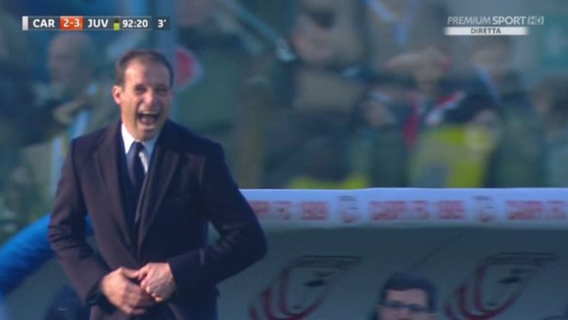 La Juve rischia nel finale e Allegri si sfoga: getta la giacca e urla ai giocatori