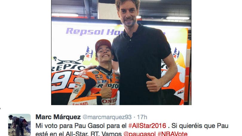 MotoGp, Marquez vota Pau Gasol per l'All Star Game