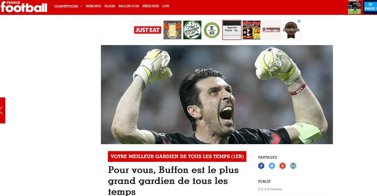 Juventus, France Football: «Buffon? Il miglior portiere di tutti i tempi»