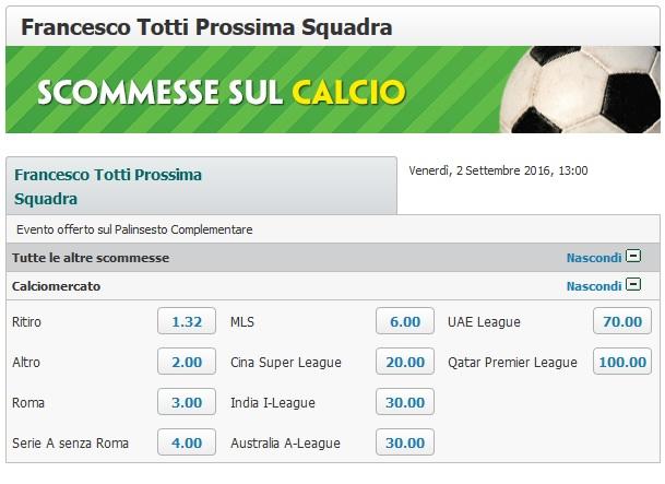 Scommettiamo che Totti si ritira? I bookmakers ci credono