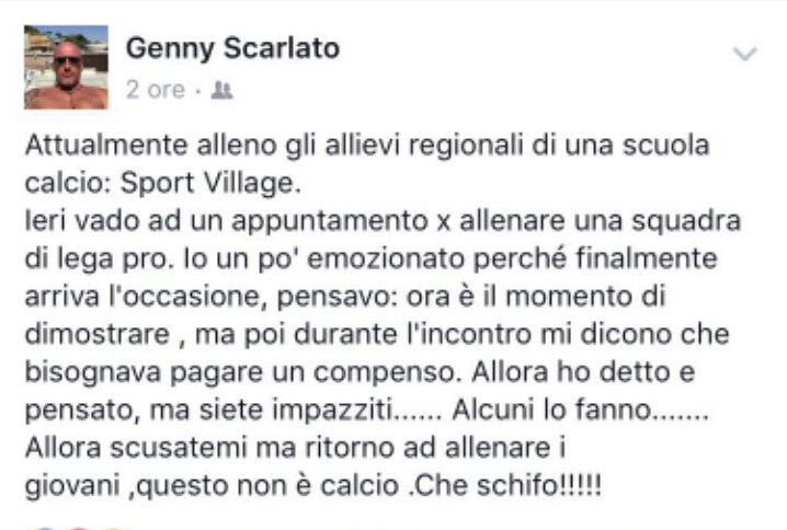 Lega Pro, la confessione di Scarlato: «Mi hanno chiesto dei soldi per allenare»