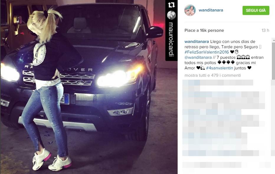 Icardi: un suv da 70 mila euro a Wanda per farsi perdonare il San Valentino in ritardo
