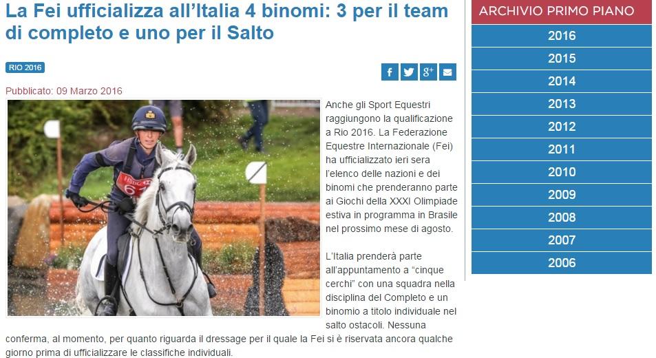Rio 2016: gli sport equestri ai Giochi con team Completo e salto