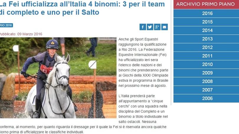 Rio 2016: gli sport equestri ai Giochi con team Completo e salto
