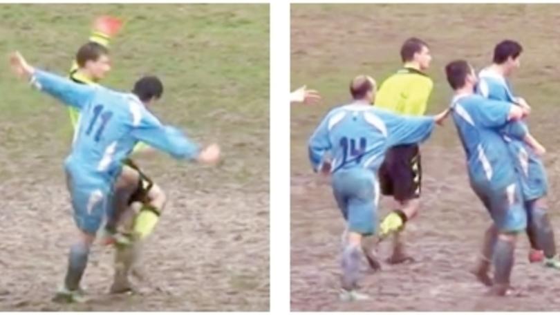 Colpisce con un calcio l'arbitro, partita sospesa