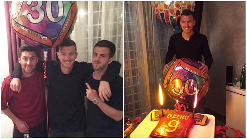 Dzeko, 30 anni e torta giallorossa: che festa con Pjanic e Zukanovic!
