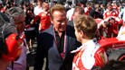 Schwarzy a Melbourne accolto da Vettel e Lauda