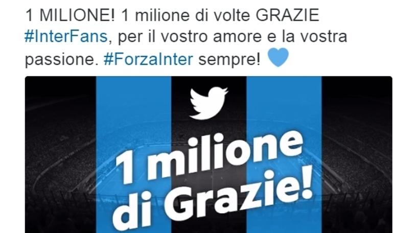Inter, un milione di seguaci su Twitter. Roma e Napoli ci siamo quasi