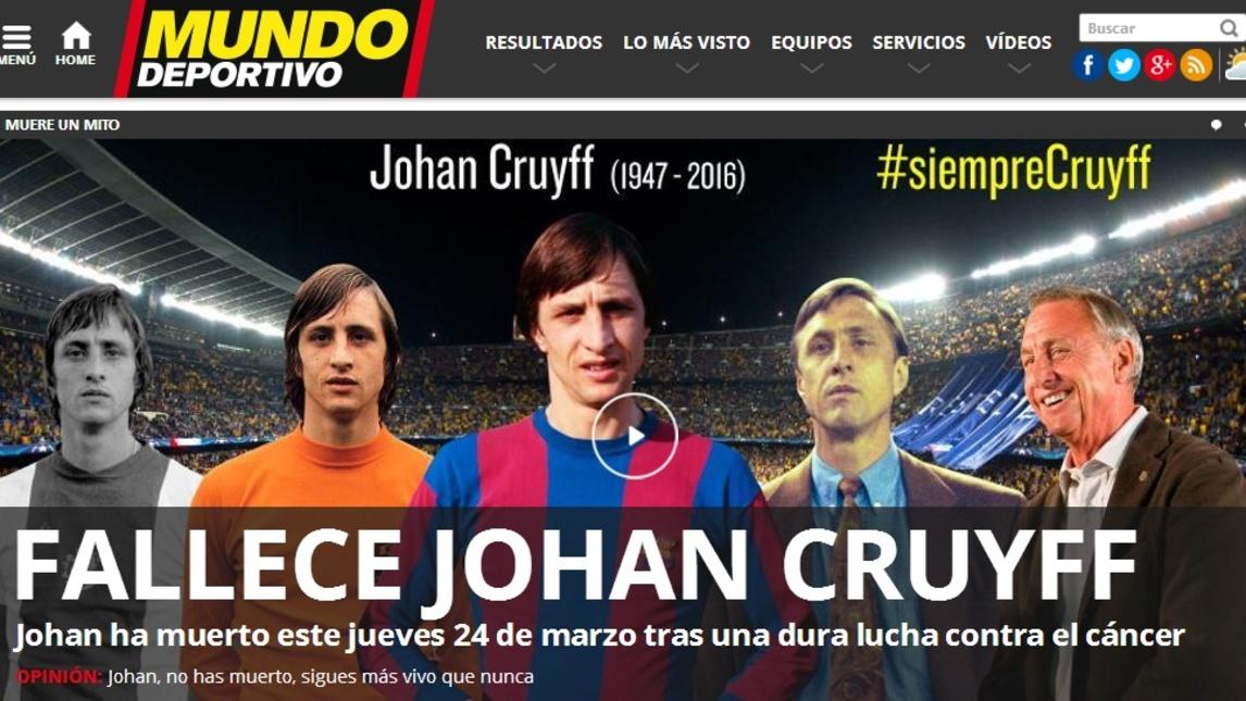 Addio a Johan Cruyff, la reazione dei siti esteri