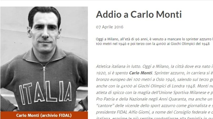 Atletica in lutto, è morto Carlo Monti