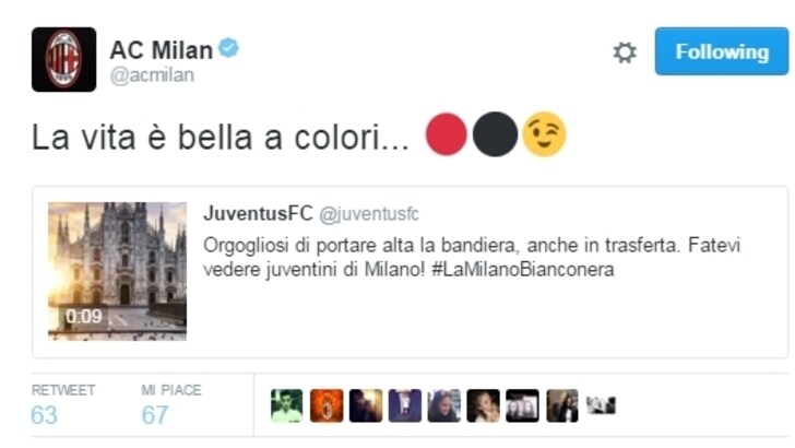 Milan-Juventus, la sfida è già cominciata su Twitter
