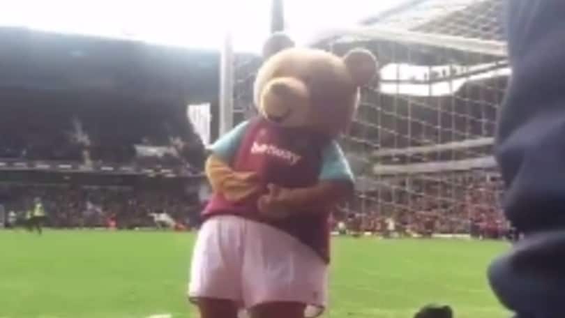 Se la prende con la mascotte che reagisce così...