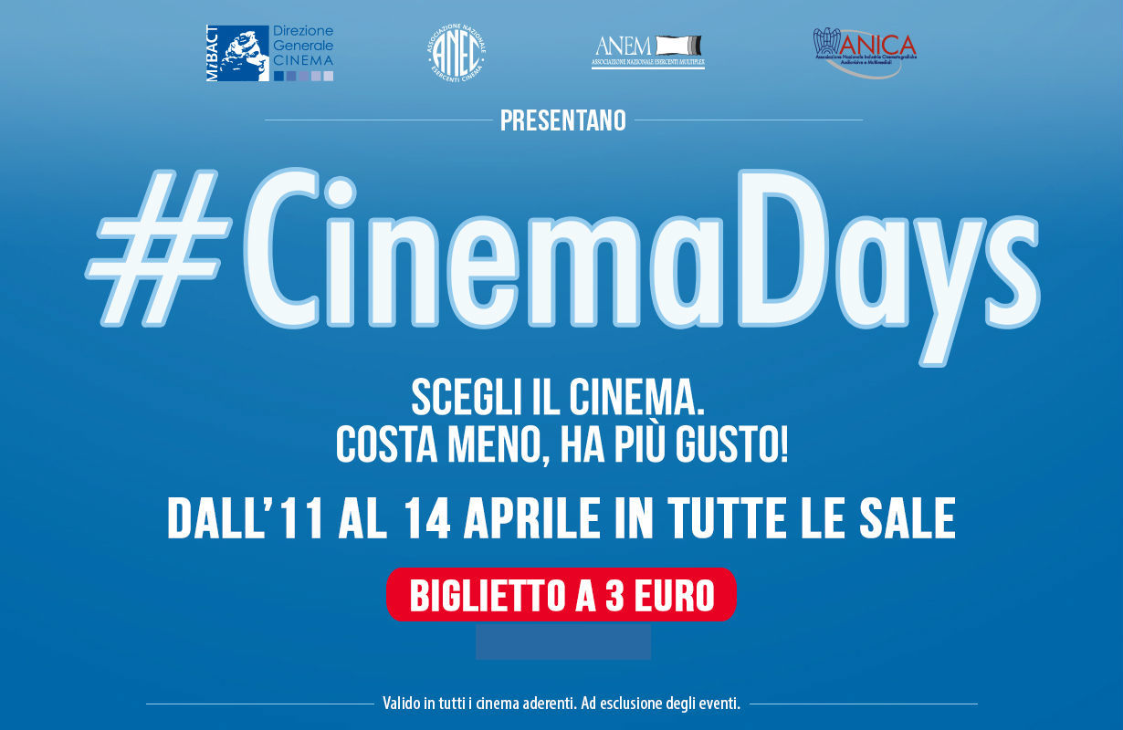 CinemaDays, quattro giorni in sala a soli 3 euro