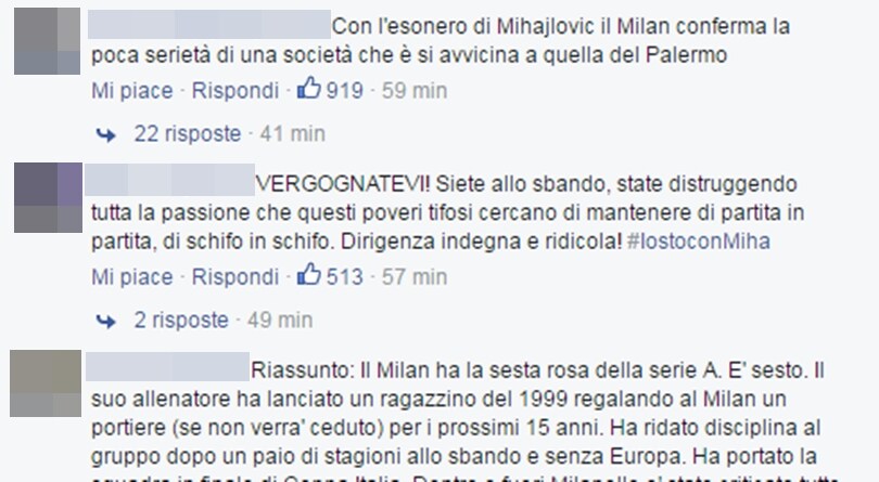 Milan, da Mihajlovic a Brocchi: i tifosi si infuriano