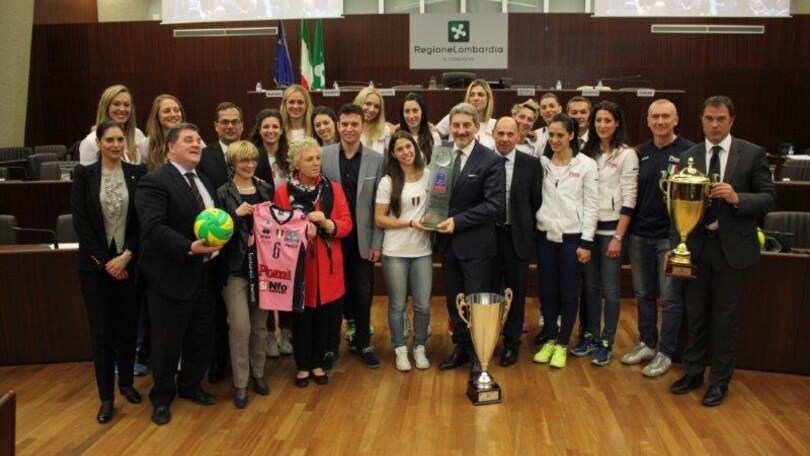 La Pomì Casalmaggiore celebra il «triplete» in Regione Lombardia