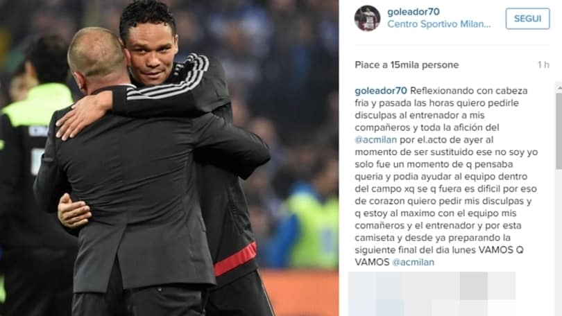 Milan, Bacca si scusa per lo sfogo: «Quello non sono io»