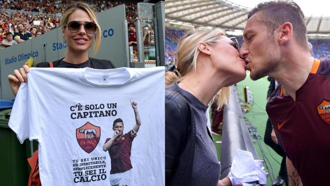 Anche Ilary Blasi festeggia le 600 di Totti: maglia e bacio in campo