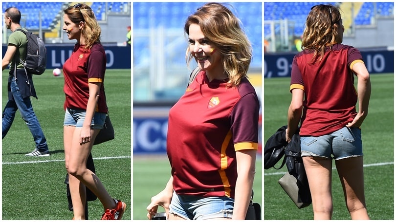 Claudia Gerini tifosa doc: all'Olimpico con i figli per salutare la sua Roma