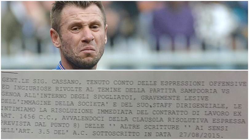 Sampdoria-Cassano, spunta il telegramma di licenziamento