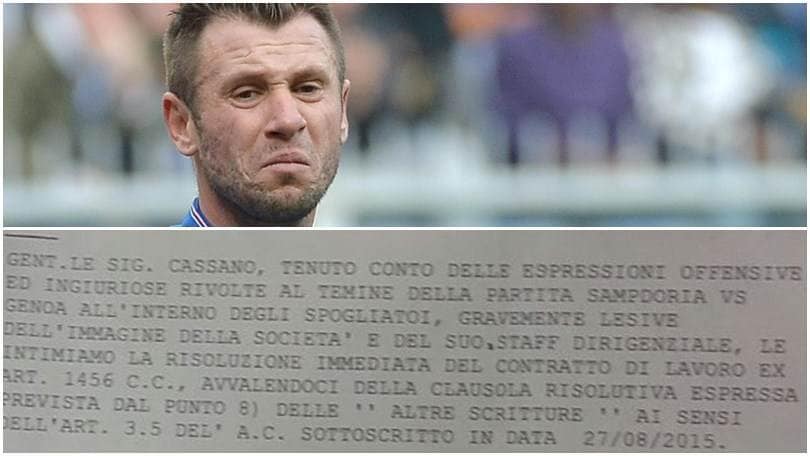 Sampdoria-Cassano, spunta il telegramma di licenziamento