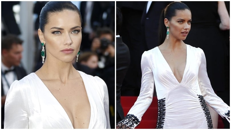Adriana Lima in look total white a Cannes: che décolleté!